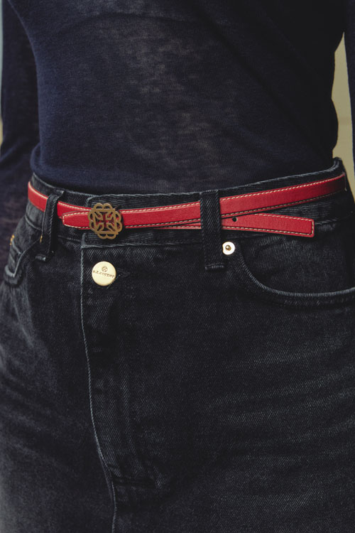13mm SLIM FAUX LEATHER BELT RED